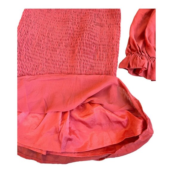 Hyfve off the shoulder balloon sleeve woven mini dress, size small, coral - Picture 9 of 10